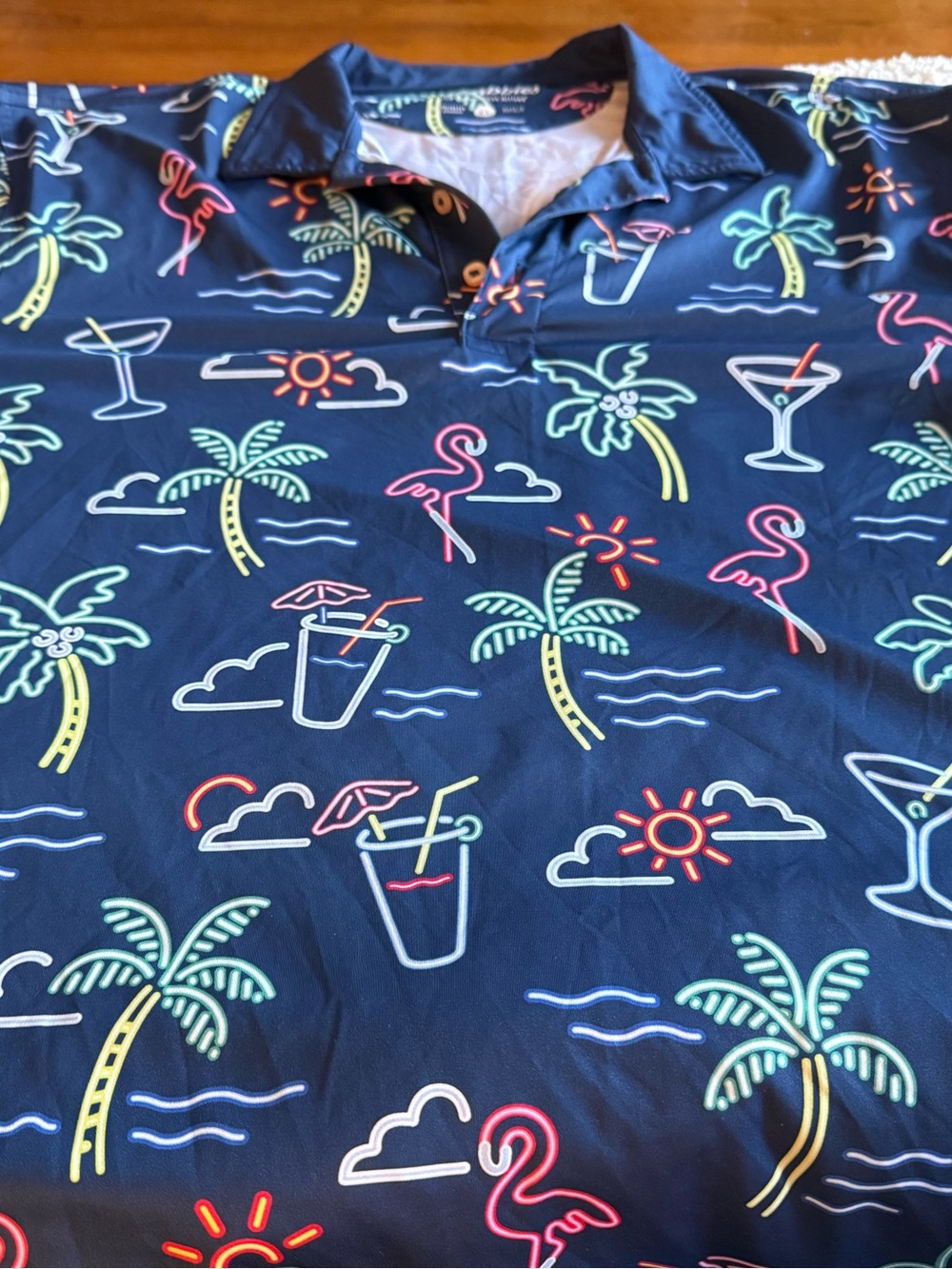 Chubbies Navy Golf Polo with Neon Green & Pink Tropical Print